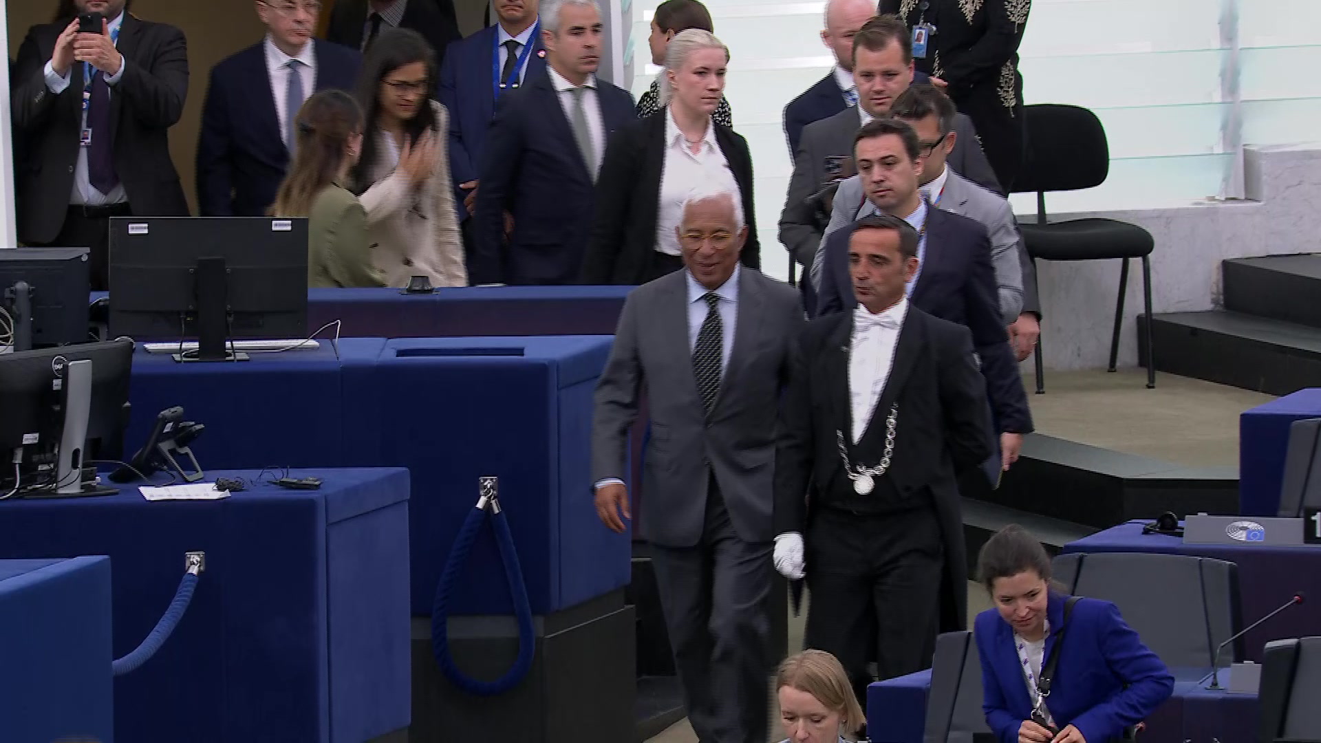 Commemoration of the 80th anniversary of the end of World War II in Europe: atmosphere shots in the hemicycle ahead of the ceremony